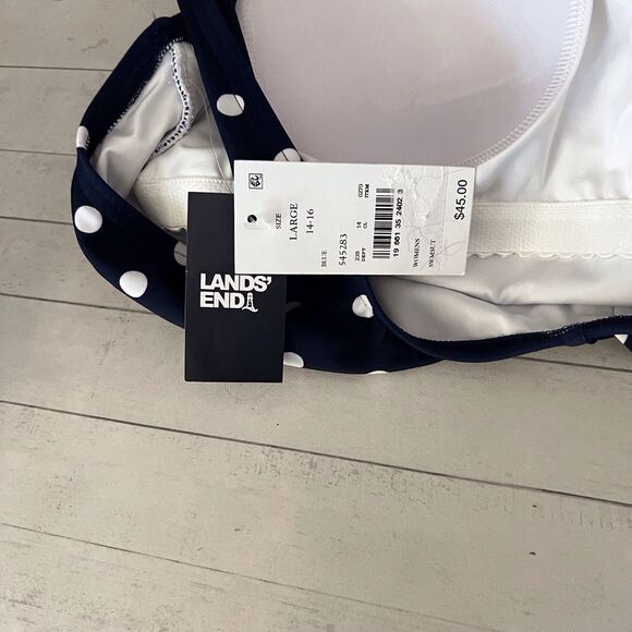 Lands' End Womens UPF 50+ Navy Blue Polka Dot One Piece Swimsuit Large (14/16) - Picture 10 of 10